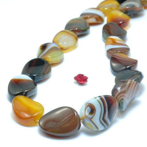 YesBeads Natural Brown Banded Agate smooth twisted oval beads wholesale gemstone15x20mm 15"