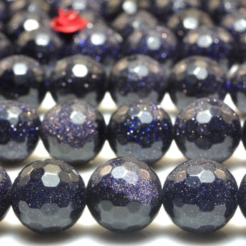 Blue Sandstone goldstone faceted round beads gemstone wholesale jewelry making stuff bracelet