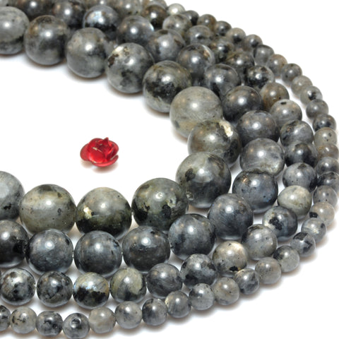 YesBeads Natural Black Labradorite smooth round beads Larvikite stone wholesale gemstone jewelry 15"