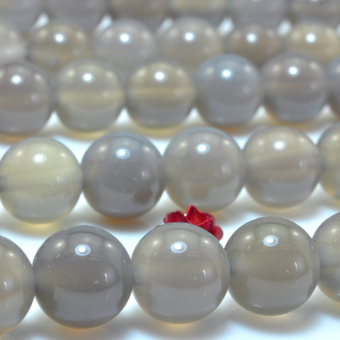 YesBeads Natural Gray Agate smooth round loose beads wholesale gemstone jewelry making 4mm-12mm 15"