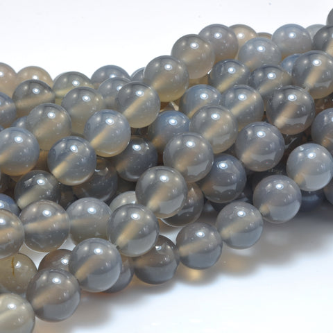 YesBeads Natural Gray Agate smooth round loose beads wholesale gemstone jewelry making 4mm-12mm 15"