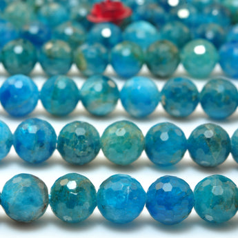 YesBeads Natural Blue Apatite faceted round loose beads wholesale gemstone jewelry making 15"