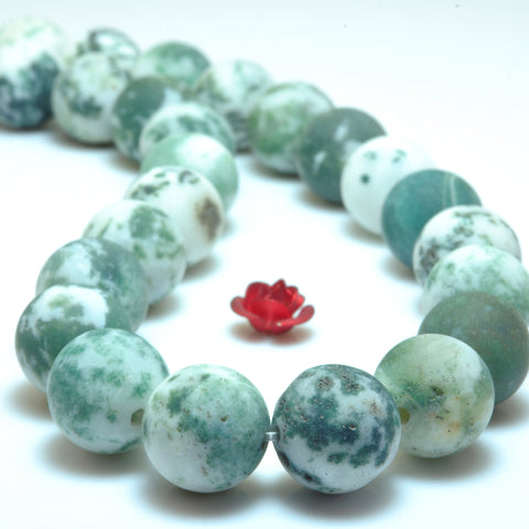 YesBeads Natural Green Tree Agate matte round loose beads wholesale gemstone jewelry making "