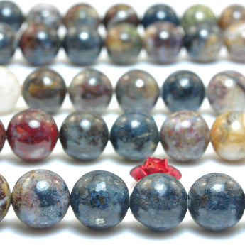 YesBeads Natural Blue Pietersite smooth round loose beads gemstone wholesale jewelry 15"