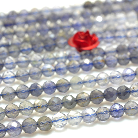 YesBeads Natural Blue Iolite faceted round loose beads gemstone wholesale jewelry making 15"