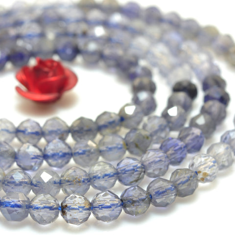 YesBeads Natural Blue Iolite faceted round loose beads gemstone wholesale jewelry making 15"