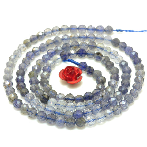 YesBeads Natural Blue Iolite faceted round loose beads gemstone wholesale jewelry making 15"