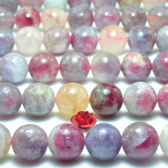 YesBeads Natural Cherry Tourmaline smooth round loose beads wholesale purple pink gemstone jewelry making 15"