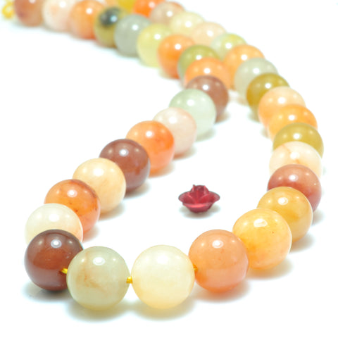 YesBeads Natural Gold Silk Jade smooth round beads yellow jade gemstone wholesale jewelry making 15"