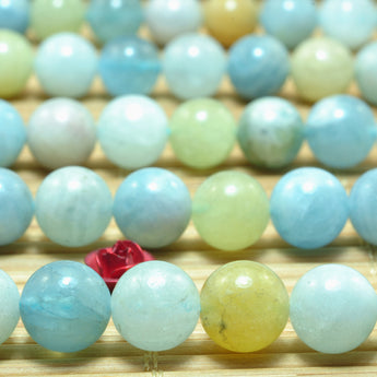 Natural Aquamarine gemstone smooth round loose beads wholesale jewelry making 15"