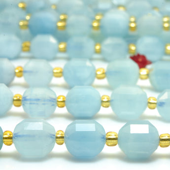 YesBeads Natural Blue Aquamarine A grade faceted double terminated point beads wholesale gemstone jewelry making 15"