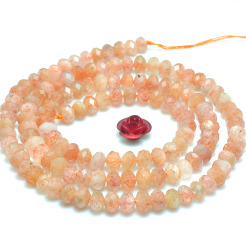 YesBeads Natural Orange Gold Sunstone faceted rondelle loose beads wholesale gemstone jewelry 15"