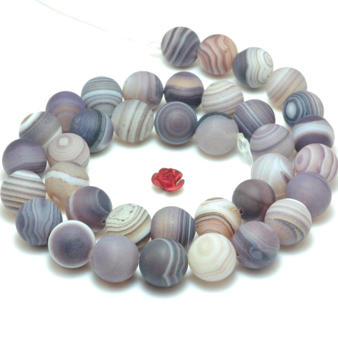 YesBeads Natural Banded Agate matte round loose beads purple brown agate gemstone whoelsale jewelry 15"