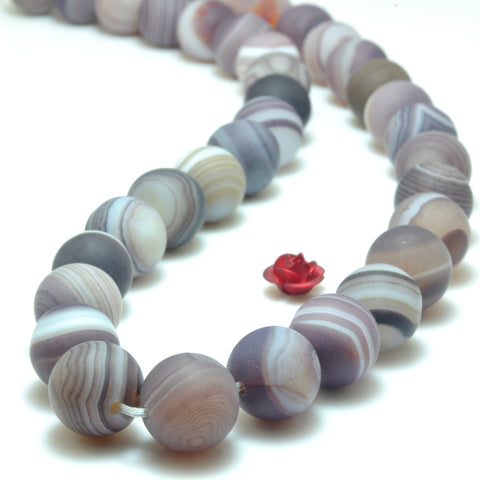 YesBeads Natural Banded Agate matte round loose beads purple brown agate gemstone whoelsale jewelry 15"