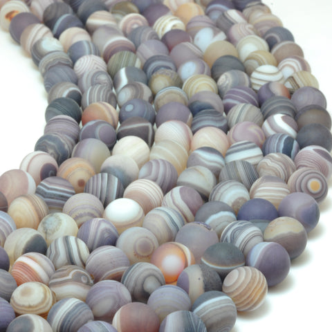 YesBeads Natural Banded Agate matte round loose beads purple brown agate gemstone whoelsale jewelry 15"