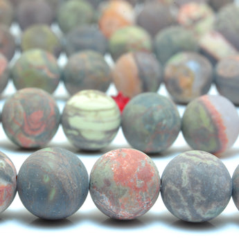 YesBeads Natural Ocean stone matte round beads wholesale gemstone rainforest jasper jewelry 15"