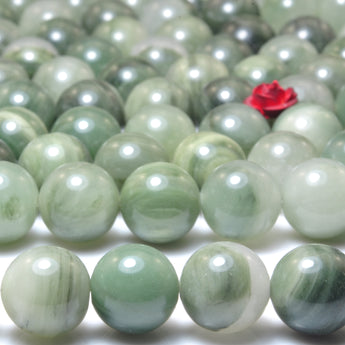 YesBeads Natural Green Line Quartz smooth round loose beads wholesale gemstone jewelry 15"