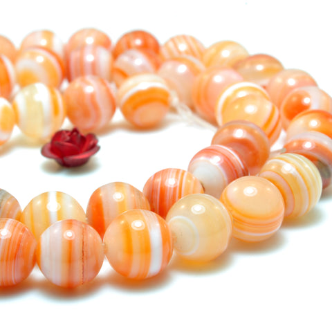 YesBeads Orange Red Banded Agate smooth round beads wholesale gemstone jewelry making bracelet necklace diy