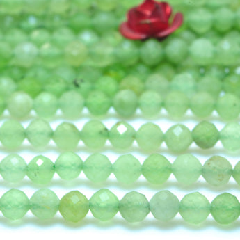 YesBeads Natural Green Nephrite micro faceted round loose beads gemstone wholesale jewelry 15"