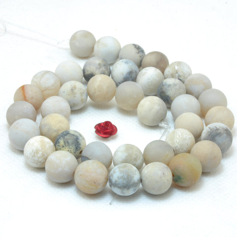 YesBeads Natural Ocean Fossil Coral Agate matte round loose beads wholesale gemstone jewerly 15"