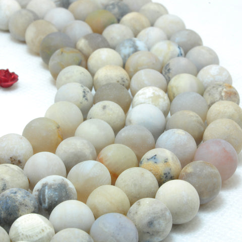 YesBeads Natural Ocean Fossil Coral Agate matte round loose beads wholesale gemstone jewerly 15"