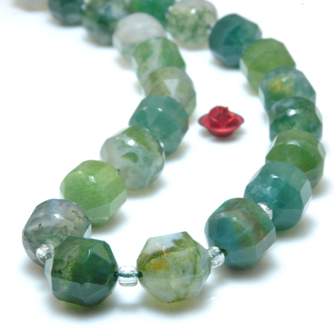 YesBeads Natural Green Moss Agate faceted double terminated point beads wholesale gemstone jewelry 15"