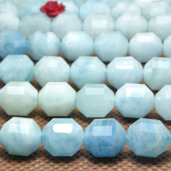 YesBeads Natural Blue Aquamarine faceted double terminated point beads wholesale gemstone jewelry making 15"