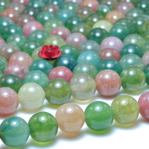 YesBeads Natural Green Red Moss Agate smooth round loose beads gemstone jewelry making 15"