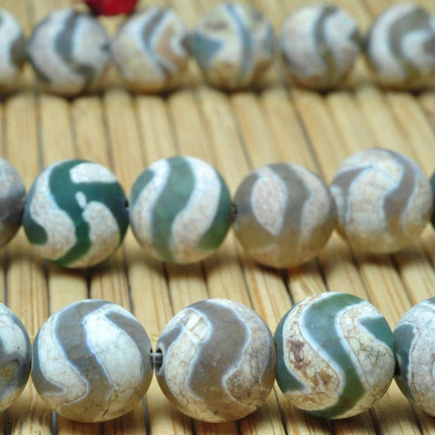 YesBeads Tibetan Agate Dzi agate wave matte round loose beads wholesale gemstone jewelry