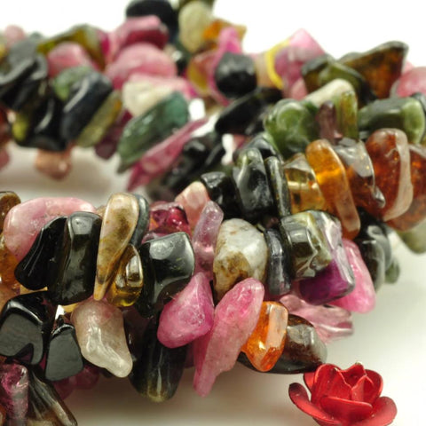 35 inches of  Tourmaline smooth chips beads in 5-10mm