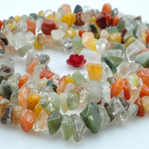 35 inches of Natural mixed color stone smooth  chips beads in 5-10mm