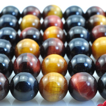 YesBeads Natural Rainbow Tiger Eye mix color smooth loose round beads gemstone wholesale jewelry making bracelet diy stuff