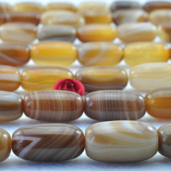 26 pcs of  Banded Agate smooth drum beads in 7 x14mm