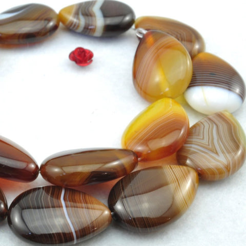 YesBeads 15 pcs of Banded Agate smooth teardrop beads in 18X25mm