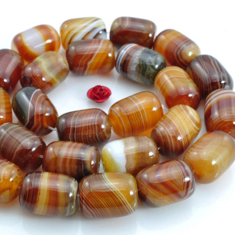 YesBeads Natural Brown Banded Agate smooth barrel beads wholesale gemstone jewelry