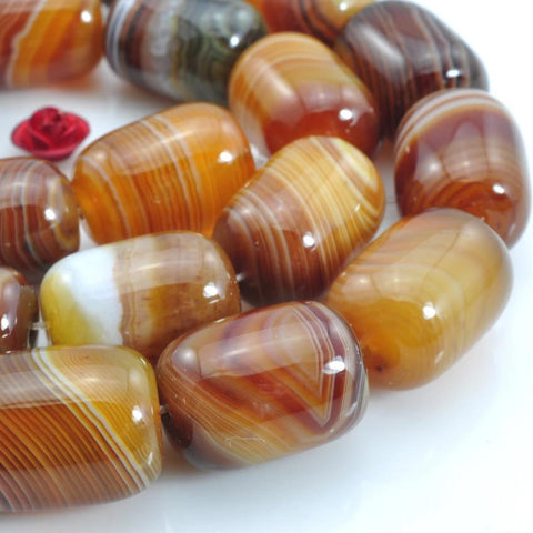 YesBeads Natural Brown Banded Agate smooth barrel beads wholesale gemstone jewelry