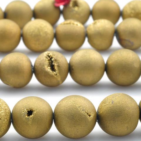 YesBeads Gold Druzy Agate titanium coated agate matte round loose beads wholesale gemstone jewelry making 15"