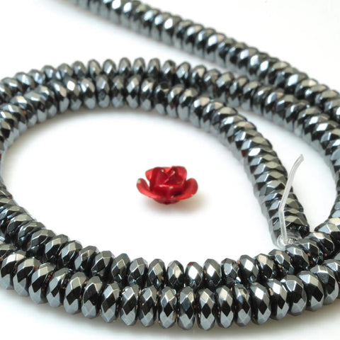 YesBeads Gun Black Hematite faceted rondelle beads wholesale gemstone jewelry making