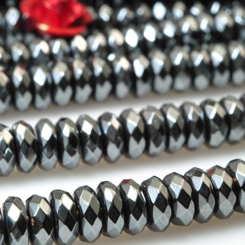 YesBeads Gun Black Hematite faceted rondelle beads wholesale gemstone jewelry making